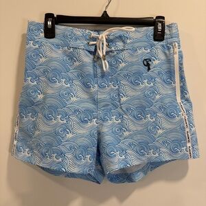 Blue Wave Pattern Men Swim Board Shorts